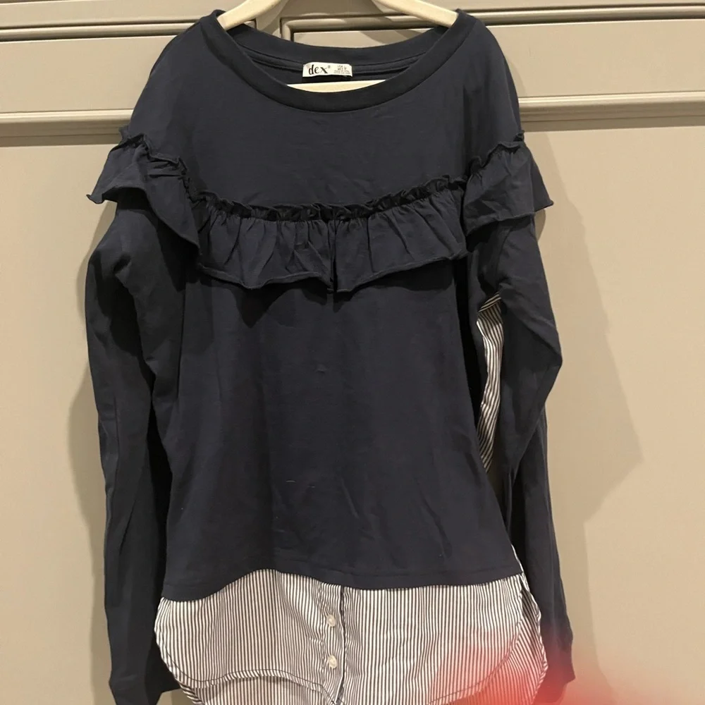 Navy Ruffled Long Sleeve Top - Picture 1 of 3